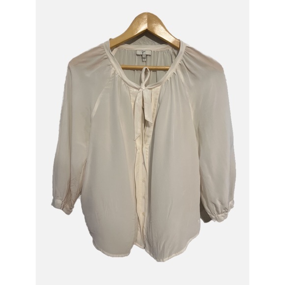 Joie Front Tie Silk Blouse Cream - Picture 1 of 2